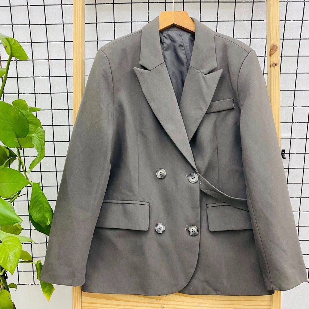 Gray Double Breasted Oversized Blazer Jacket